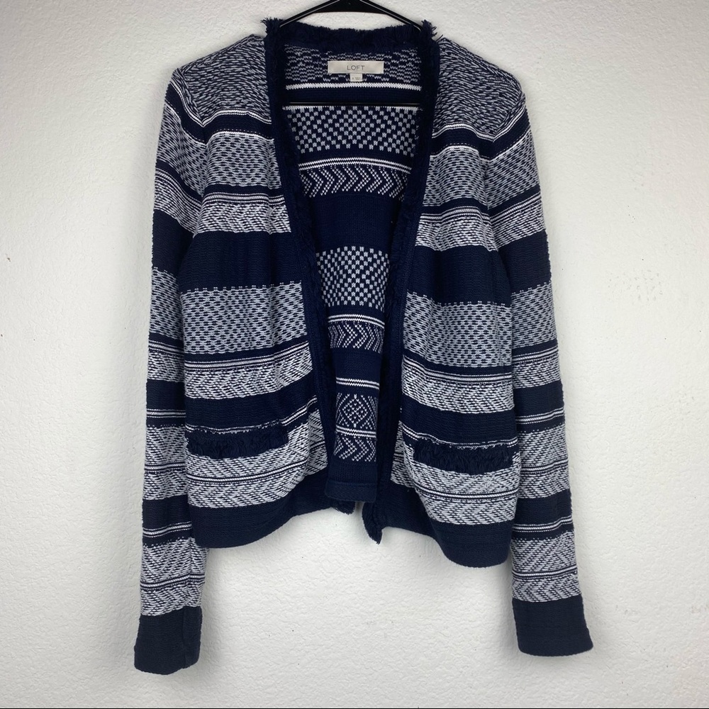 Ann Taylor Loft Navy Stripped Knit jacket SZ M